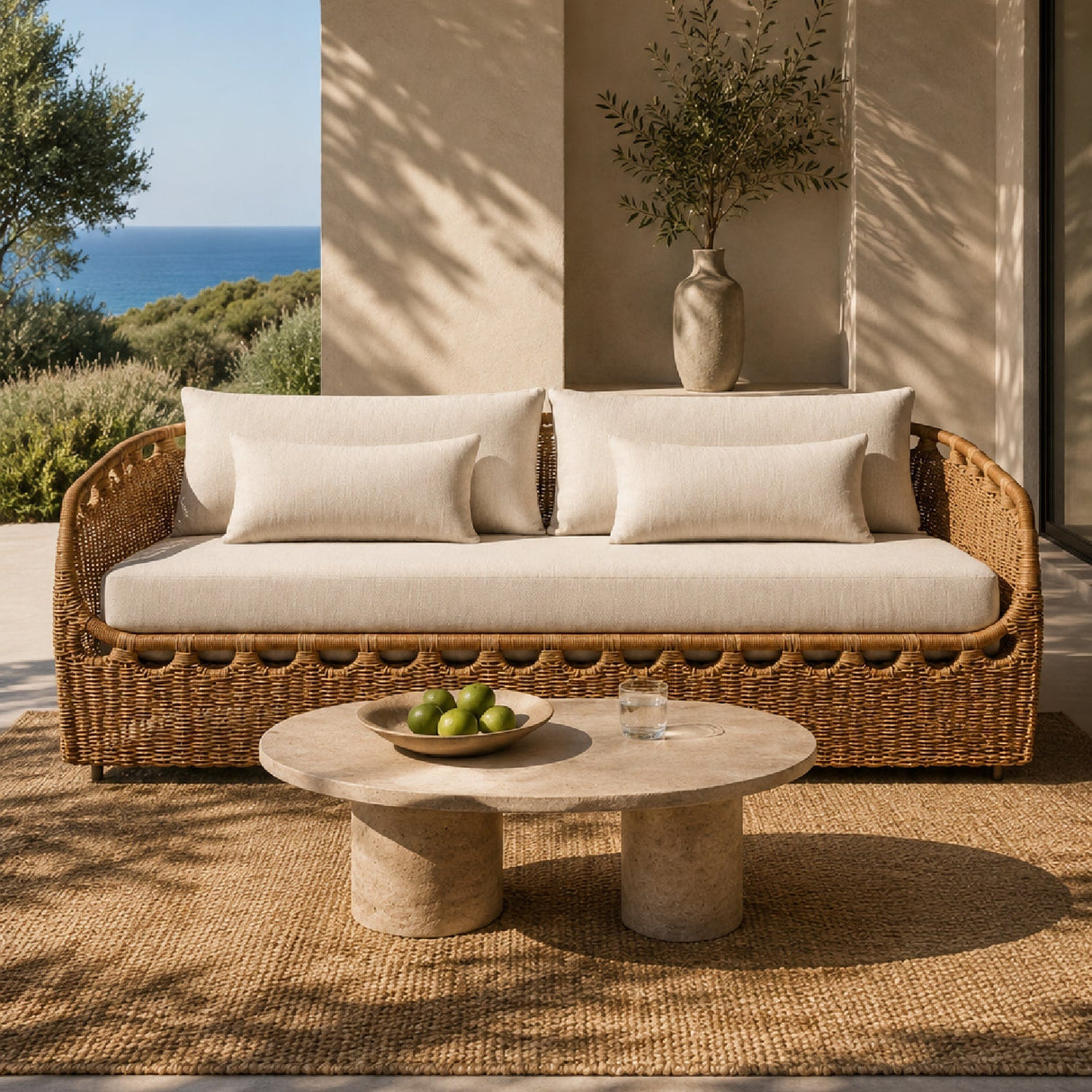 Modern European furniture - Hand-Woven Wicker Outdoor Sofa - www.oroa.com