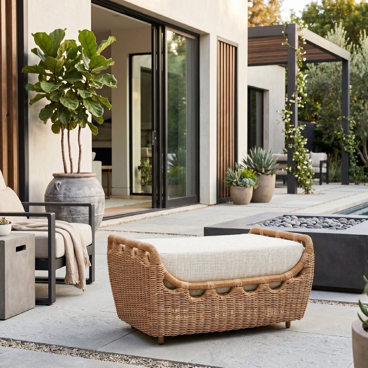 Modern European furniture - Hand-Woven Wicker Outdoor Ottoman - www.oroa.com