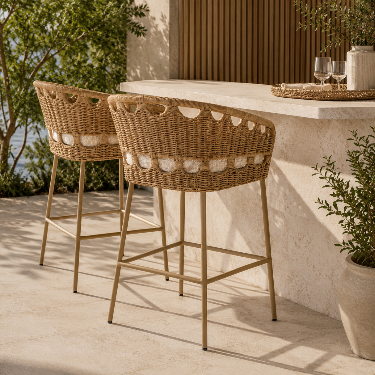 Modern European furniture - Hand-Woven Wicker Outdoor Counter Stool - www.oroa.com
