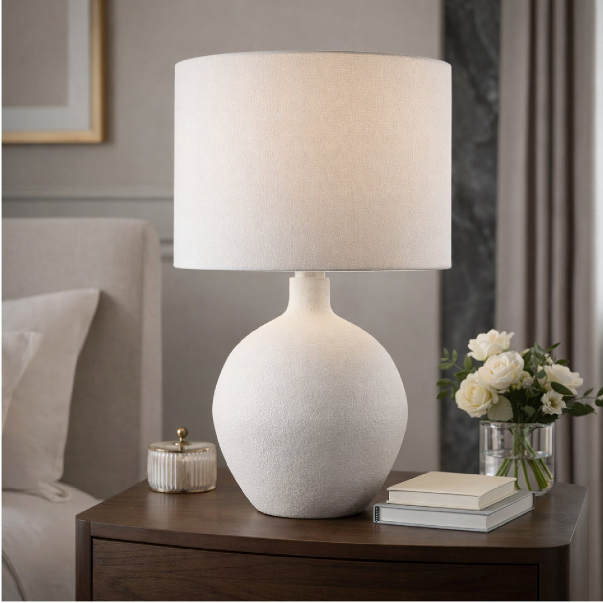 Modern European furniture - Linen Shade Ceramic Table Lamp - www.oroa.com