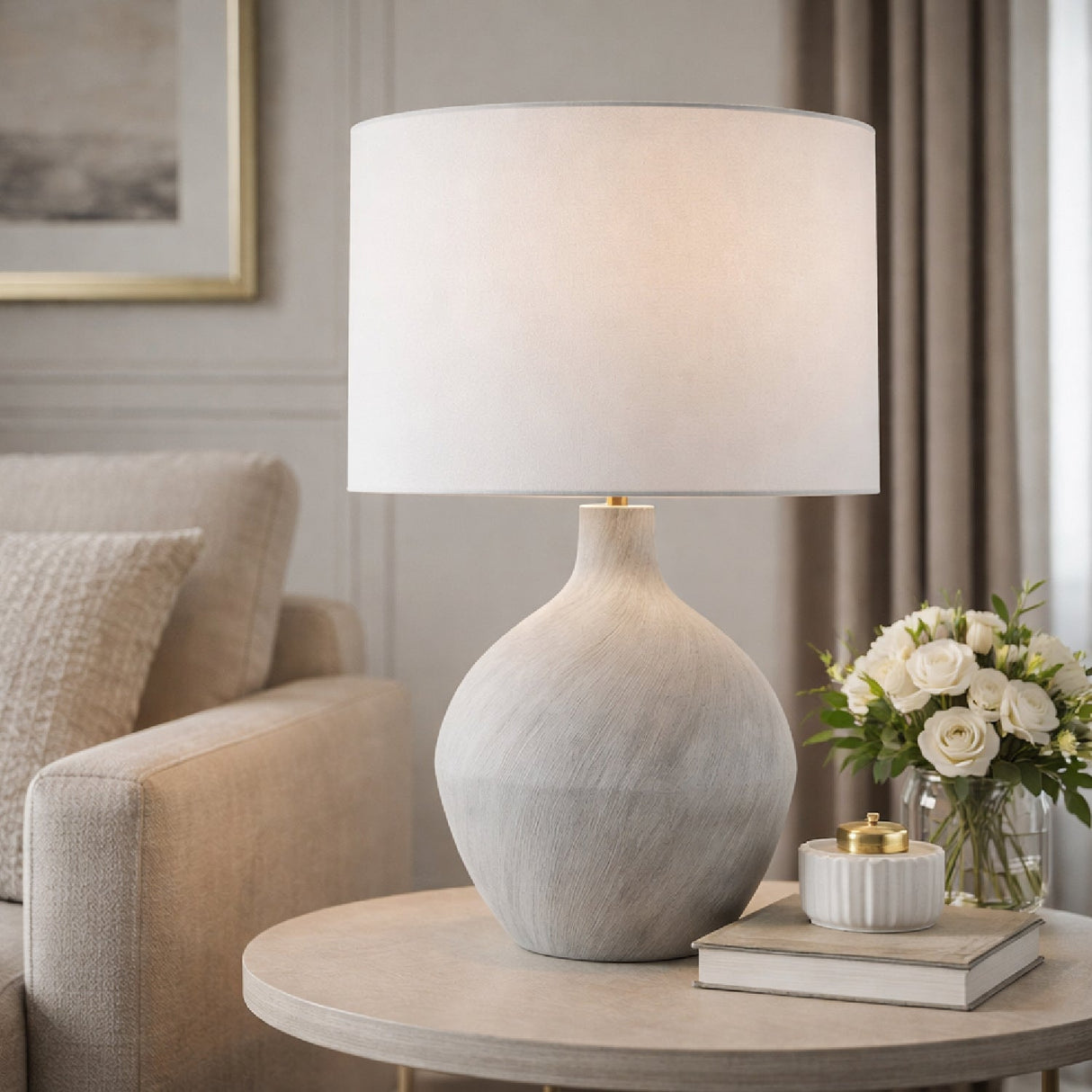 Modern European furniture - Linen Shade Ceramic Table Lamp - www.oroa.com