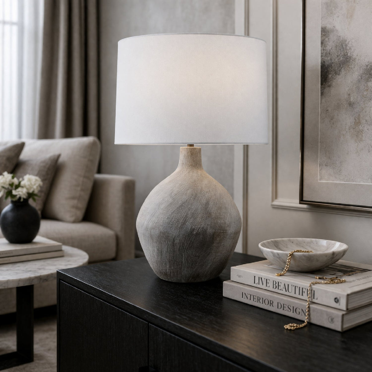 Modern European furniture - Linen Shade Ceramic Table Lamp - www.oroa.com