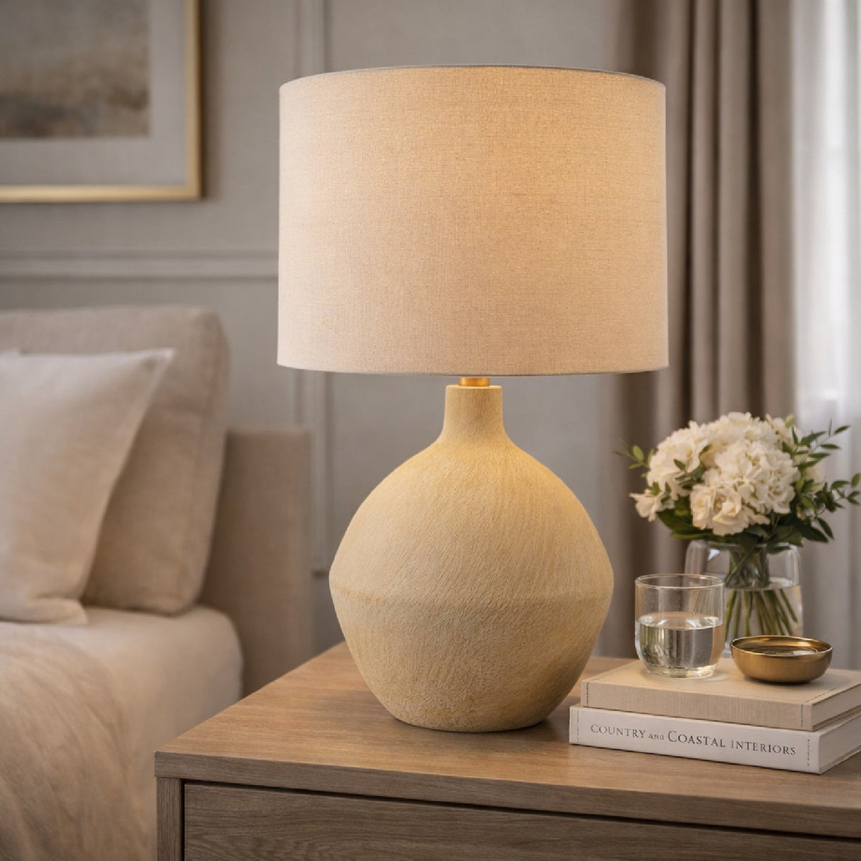 Modern European furniture - Linen Shade Ceramic Table Lamp - www.oroa.com