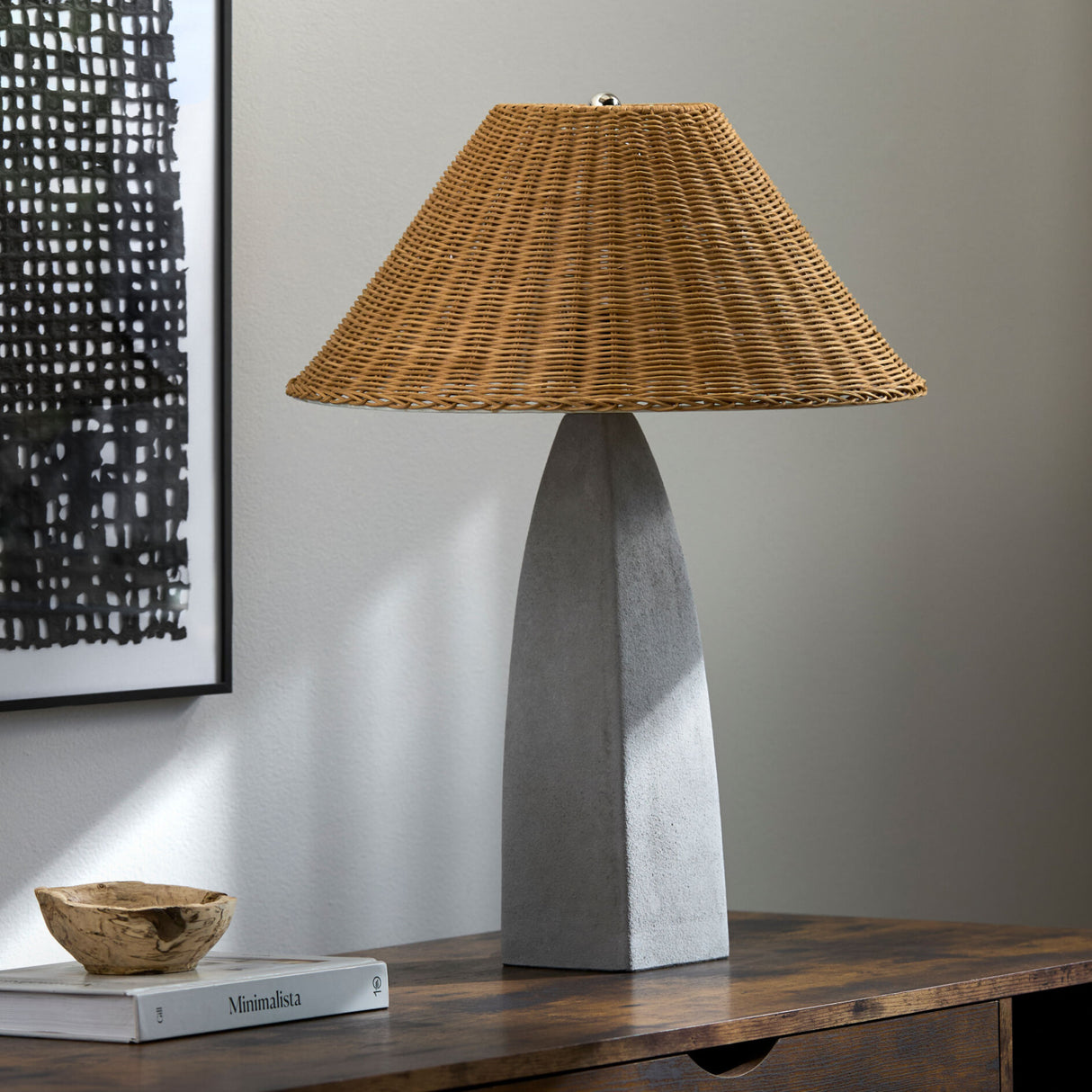 Modern European furniture - Rattan Shade Concrete Table Lamp - www.oroa.com