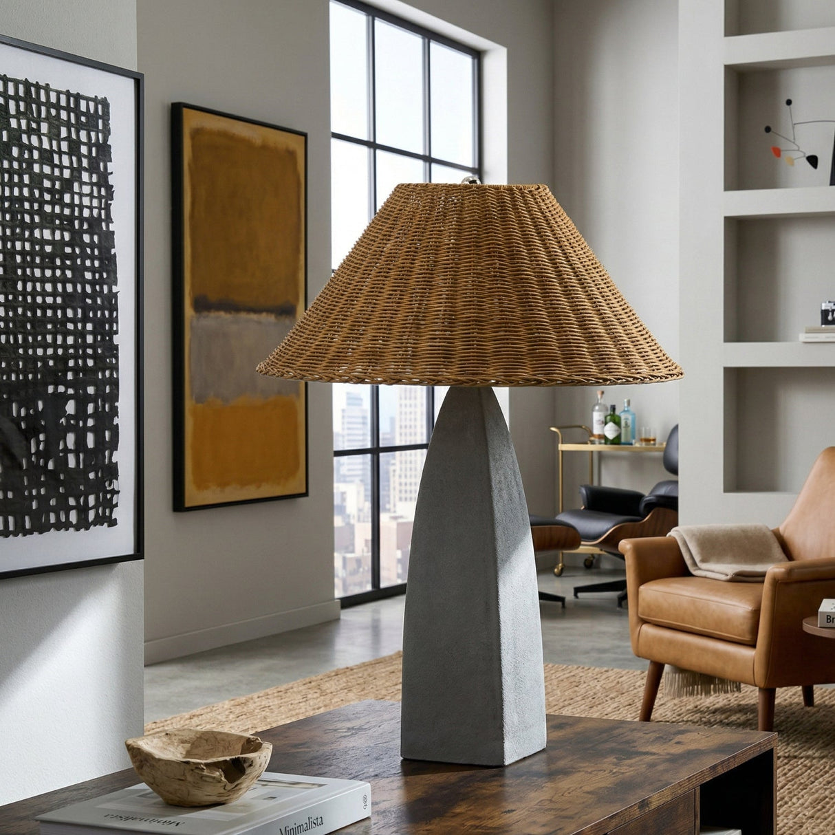 Modern European furniture - Rattan Shade Concrete Table Lamp - www.oroa.com