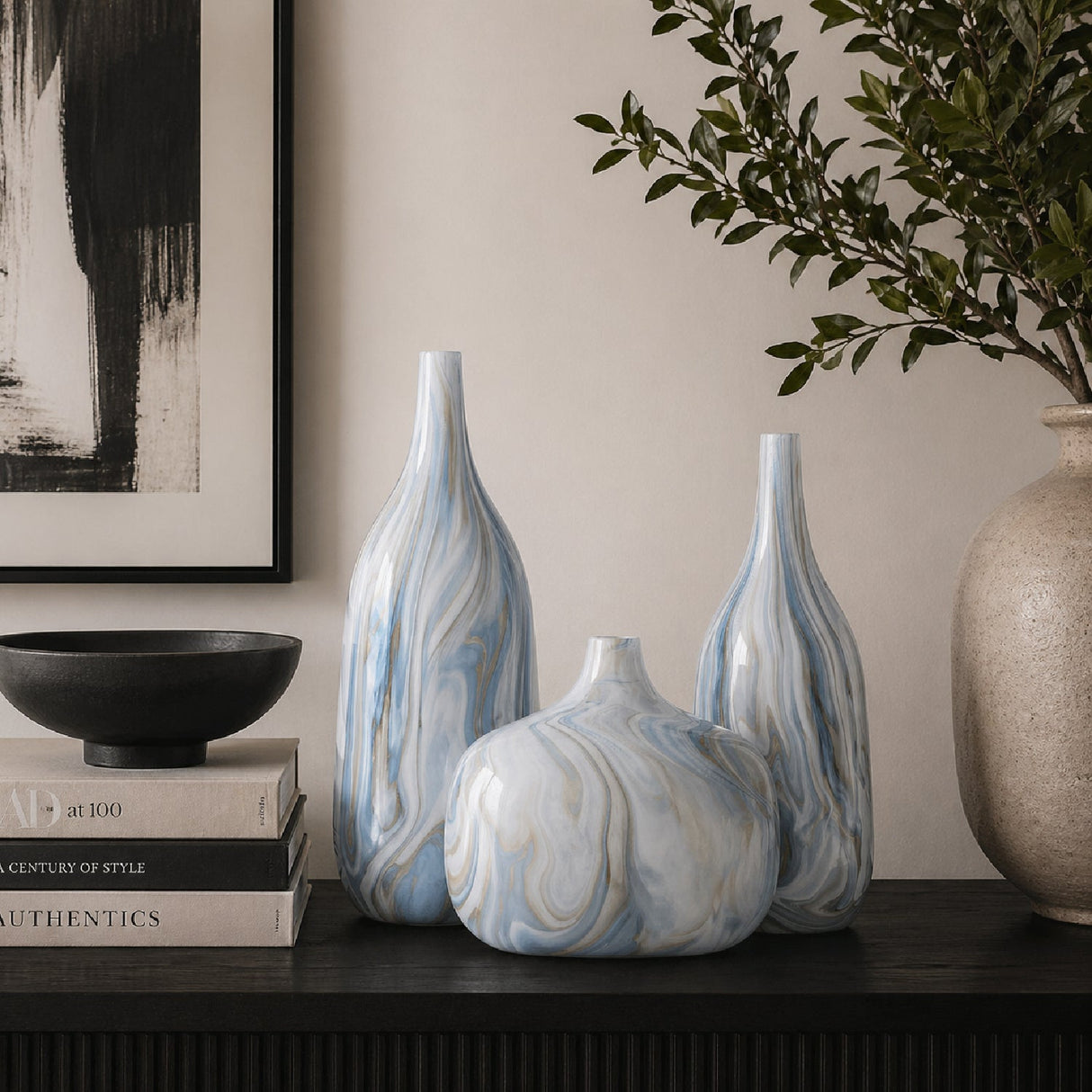 Modern European furniture - Marbled Ceramic Outdoor Vases (3) - www.oroa.com