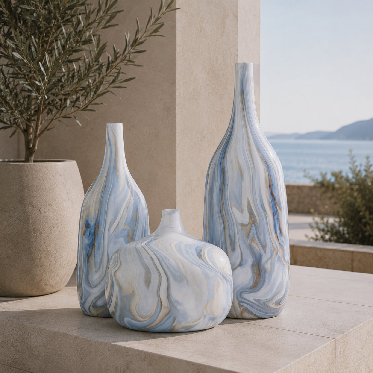 Modern European furniture - Marbled Ceramic Outdoor Vases (3) - www.oroa.com