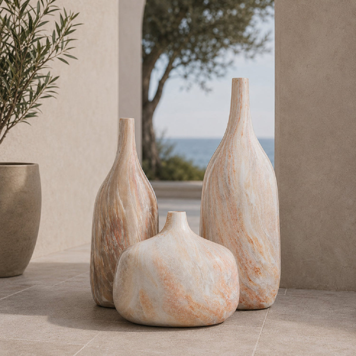 Modern European furniture - Marbled Ceramic Outdoor Vases (3) - www.oroa.com