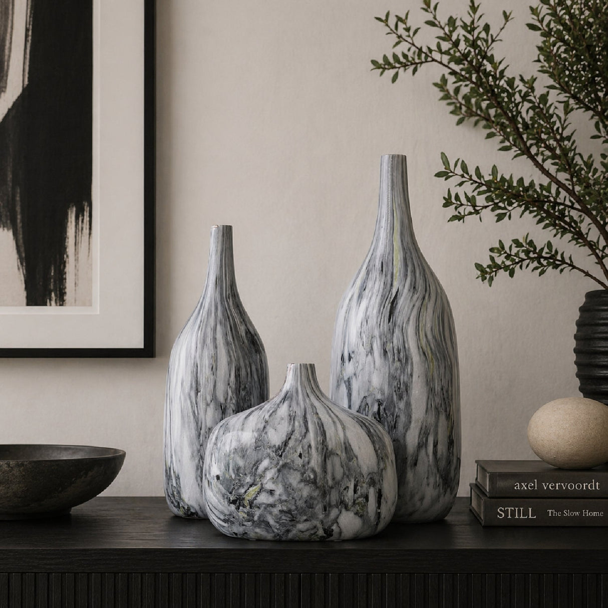 Modern European furniture - Marbled Ceramic Outdoor Vases (3) - www.oroa.com