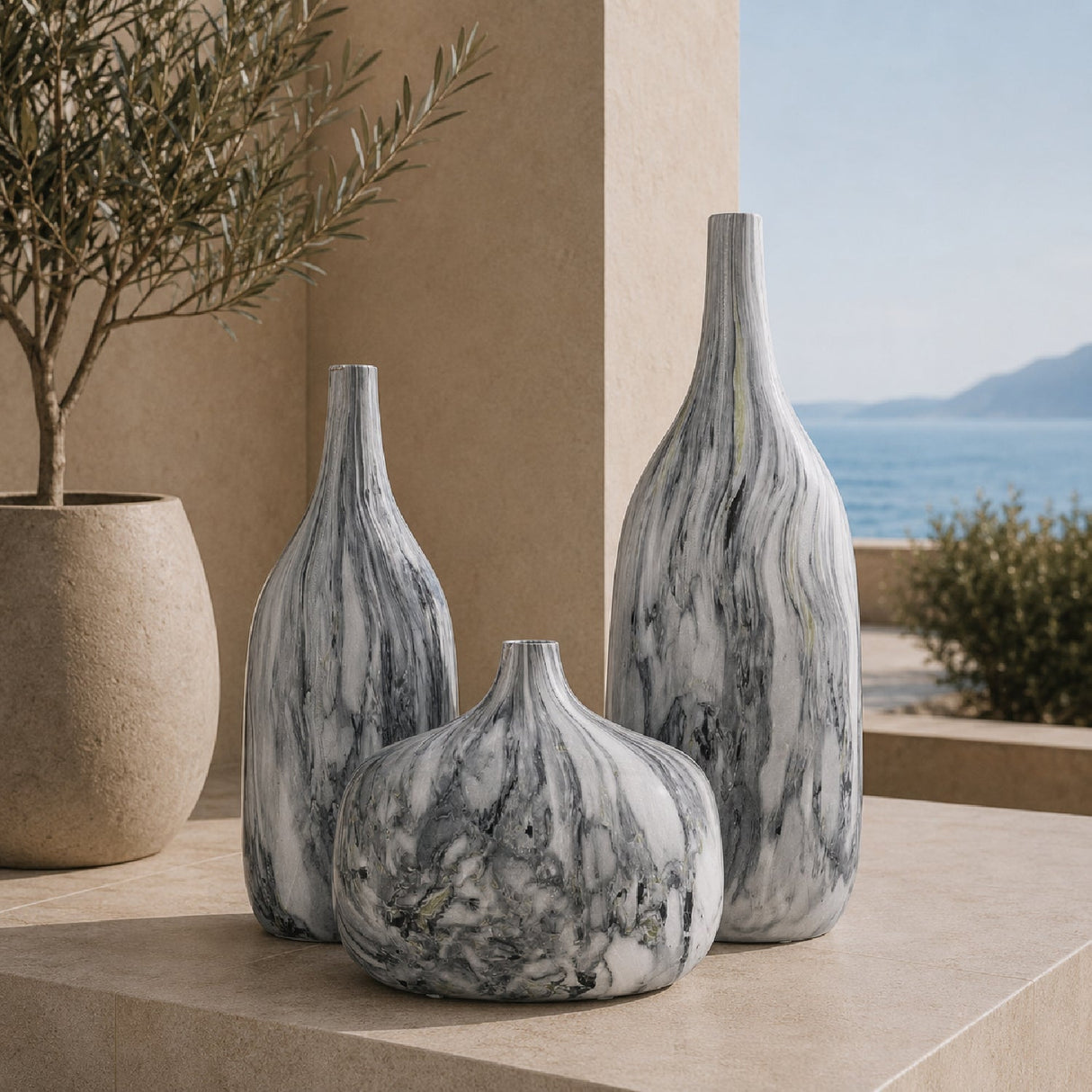 Modern European furniture - Marbled Ceramic Outdoor Vases (3) - www.oroa.com