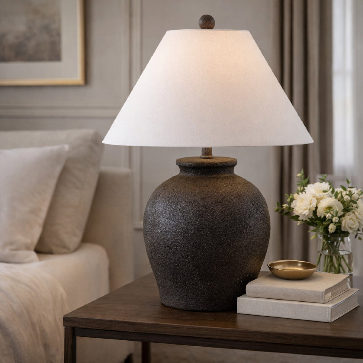 Modern European furniture - Ceramic White Linen Table Lamp - www.oroa.com
