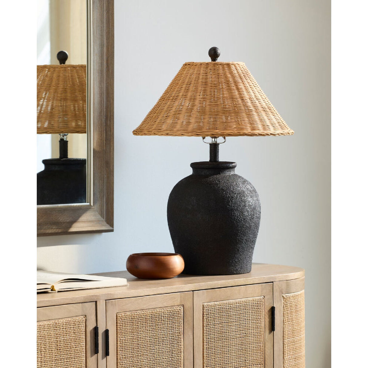 Modern European furniture - Brown Rattan Ceramic Table Lamp - www.oroa.com