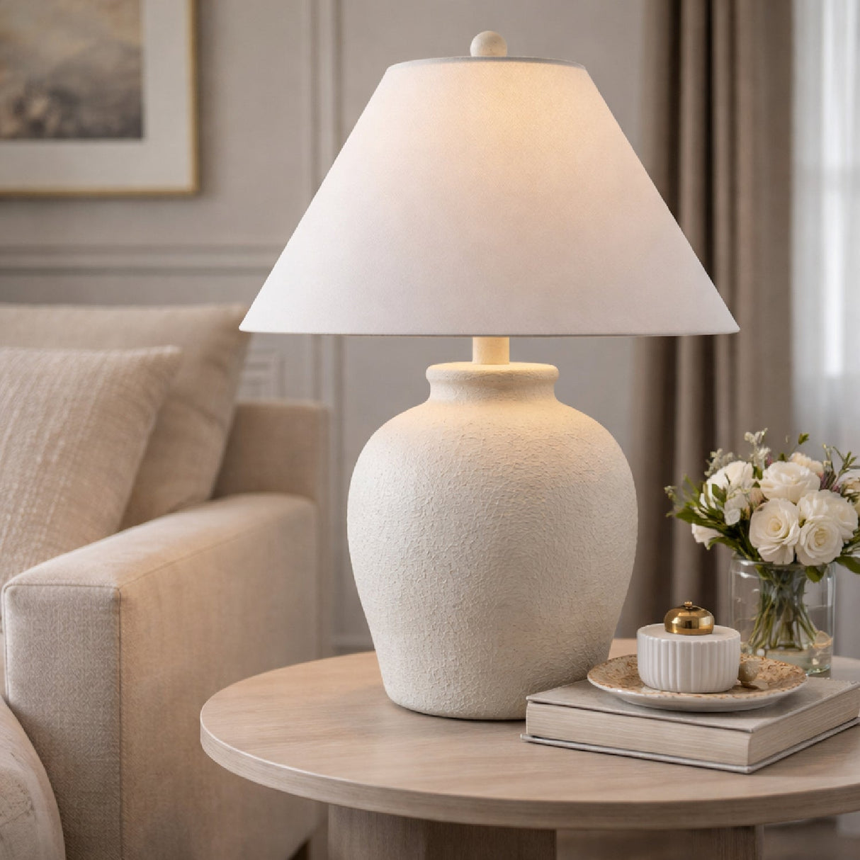Modern European furniture - Ceramic White Linen Table Lamp - www.oroa.com