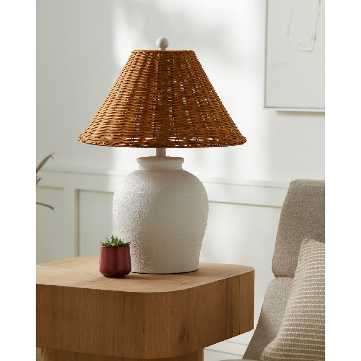 Modern European furniture - Brown Rattan Ceramic Table Lamp - www.oroa.com