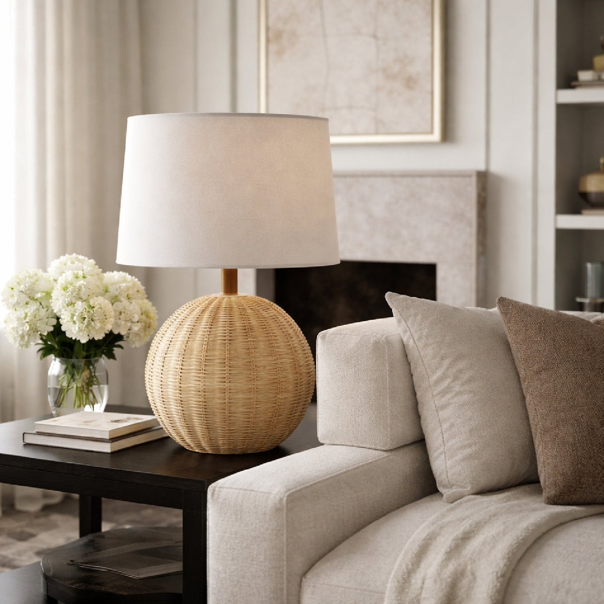 Modern European furniture - Round Rattan Base Table Lamp - www.oroa.com