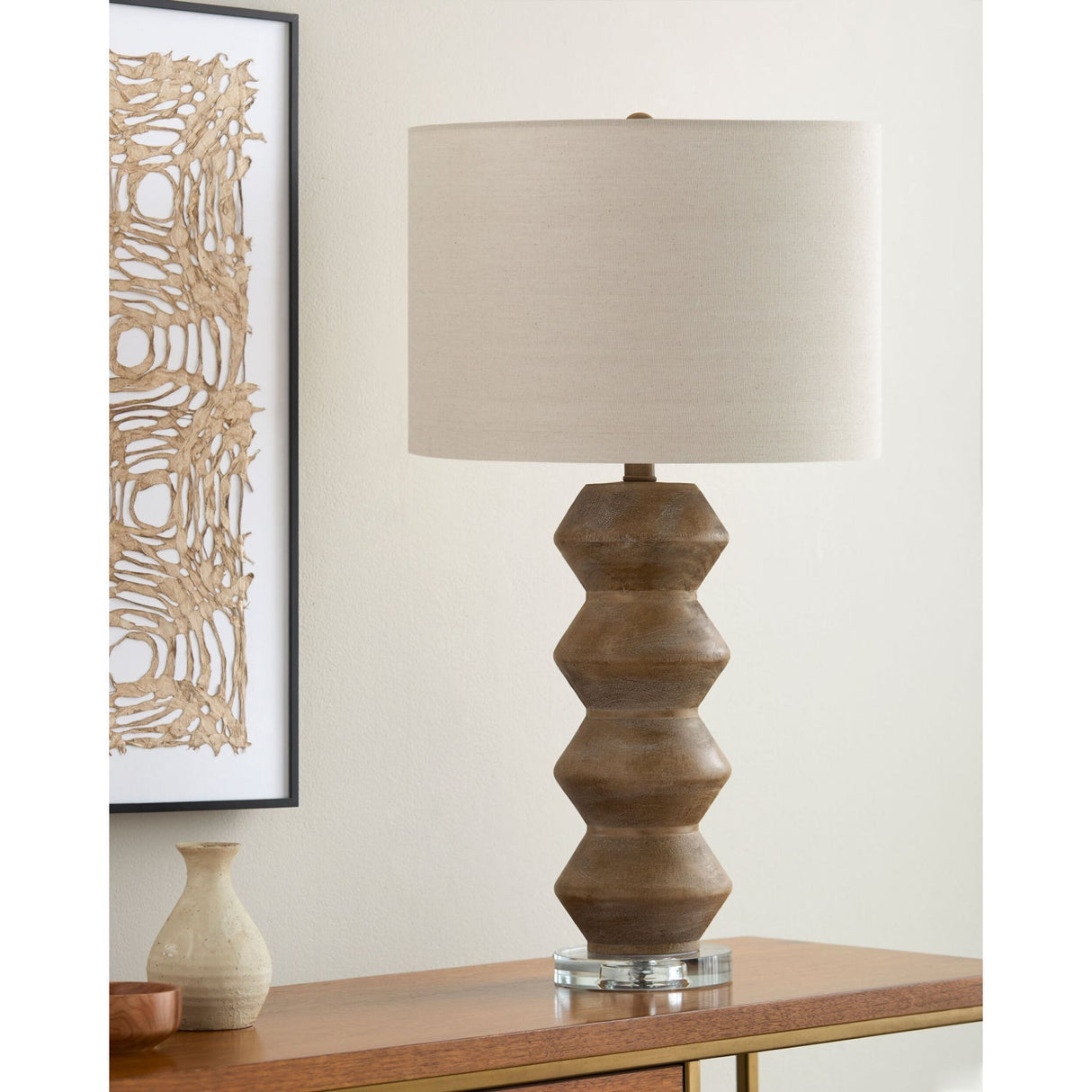 Modern European furniture - Geometrical Base Linen Table Lamp - www.oroa.com