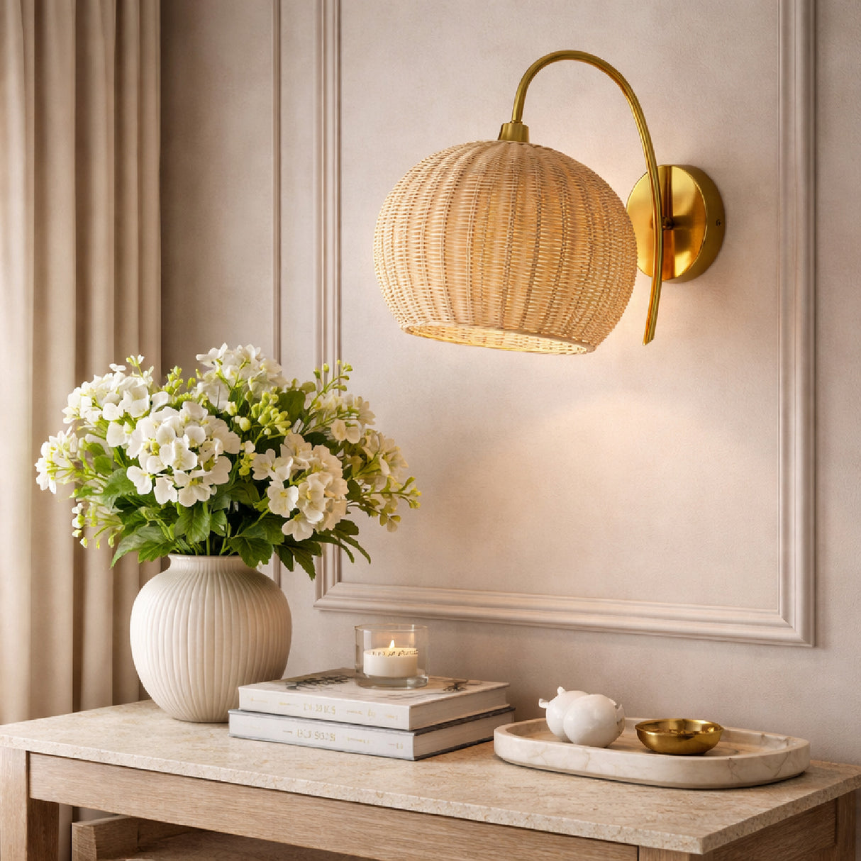 Modern European furniture - Round Rattan Wall Lamp - www.oroa.com