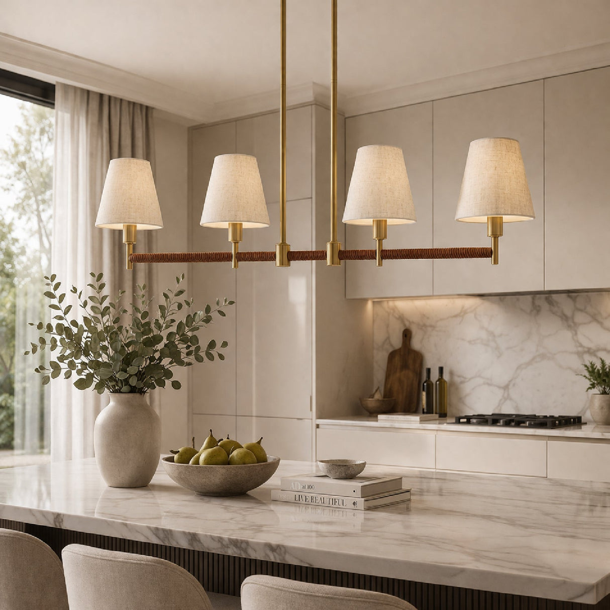 Modern European furniture - Fabric Shade 4-Light Linear Chandelier - www.oroa.com