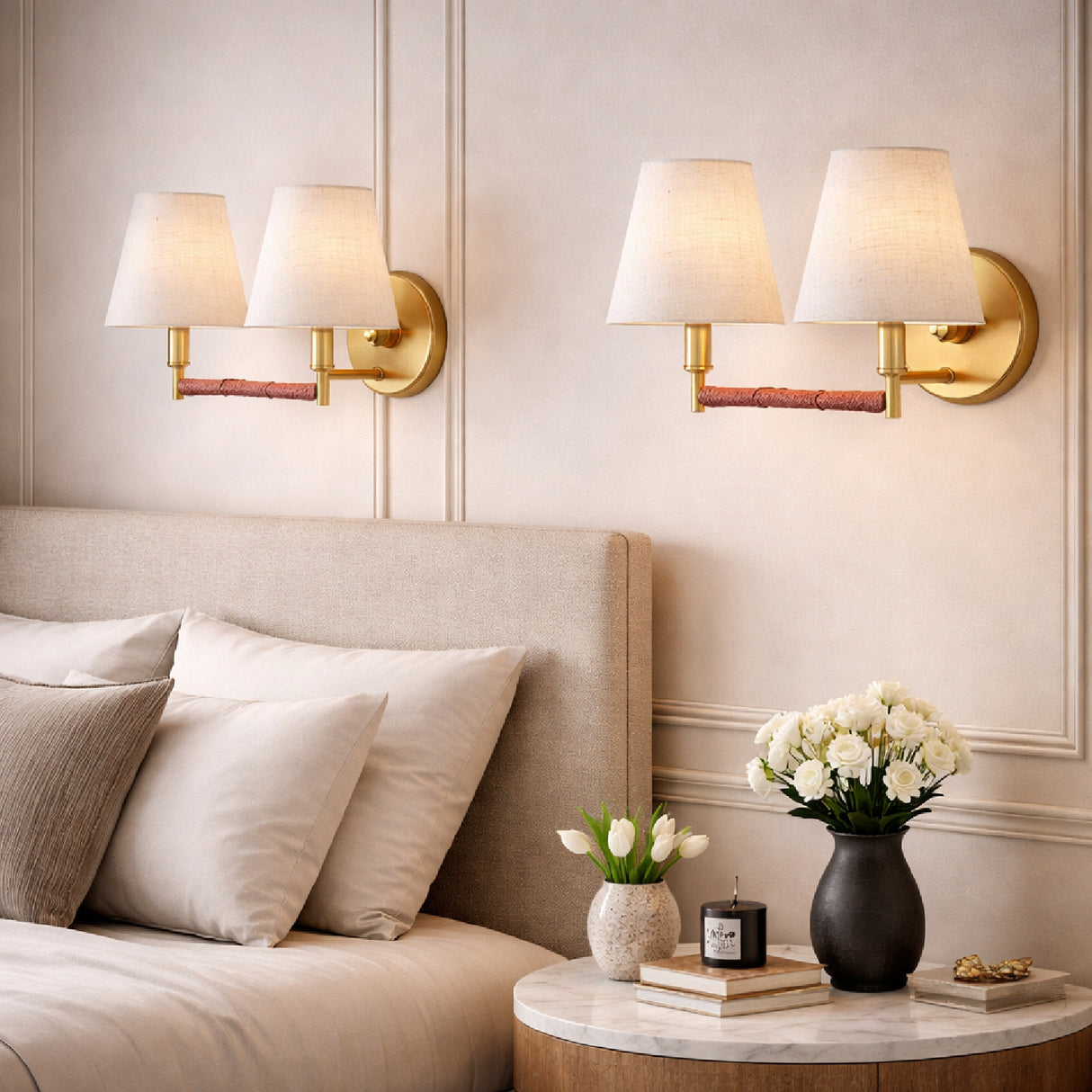 Modern European furniture - Fabric Shade 2-Light Wall Lamp - www.oroa.com