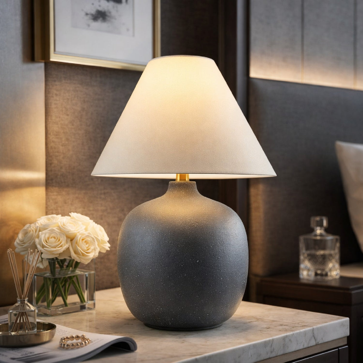 Modern European furniture - Empire Linen Shade Table Lamp - www.oroa.com