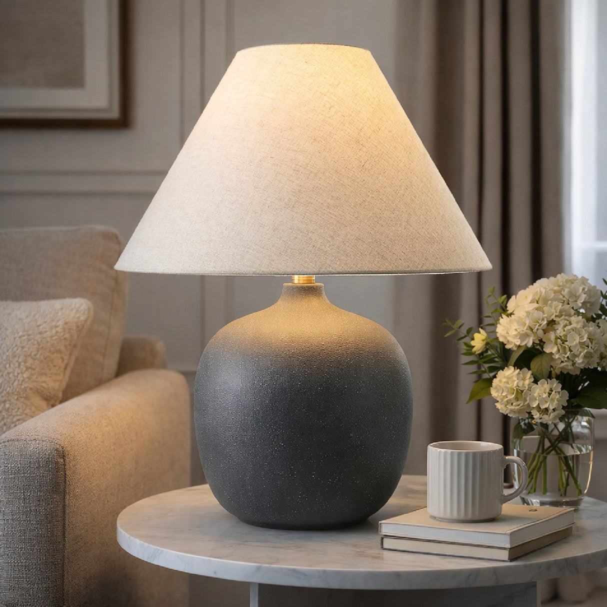 Modern European furniture - Empire Linen Shade Table Lamp - www.oroa.com