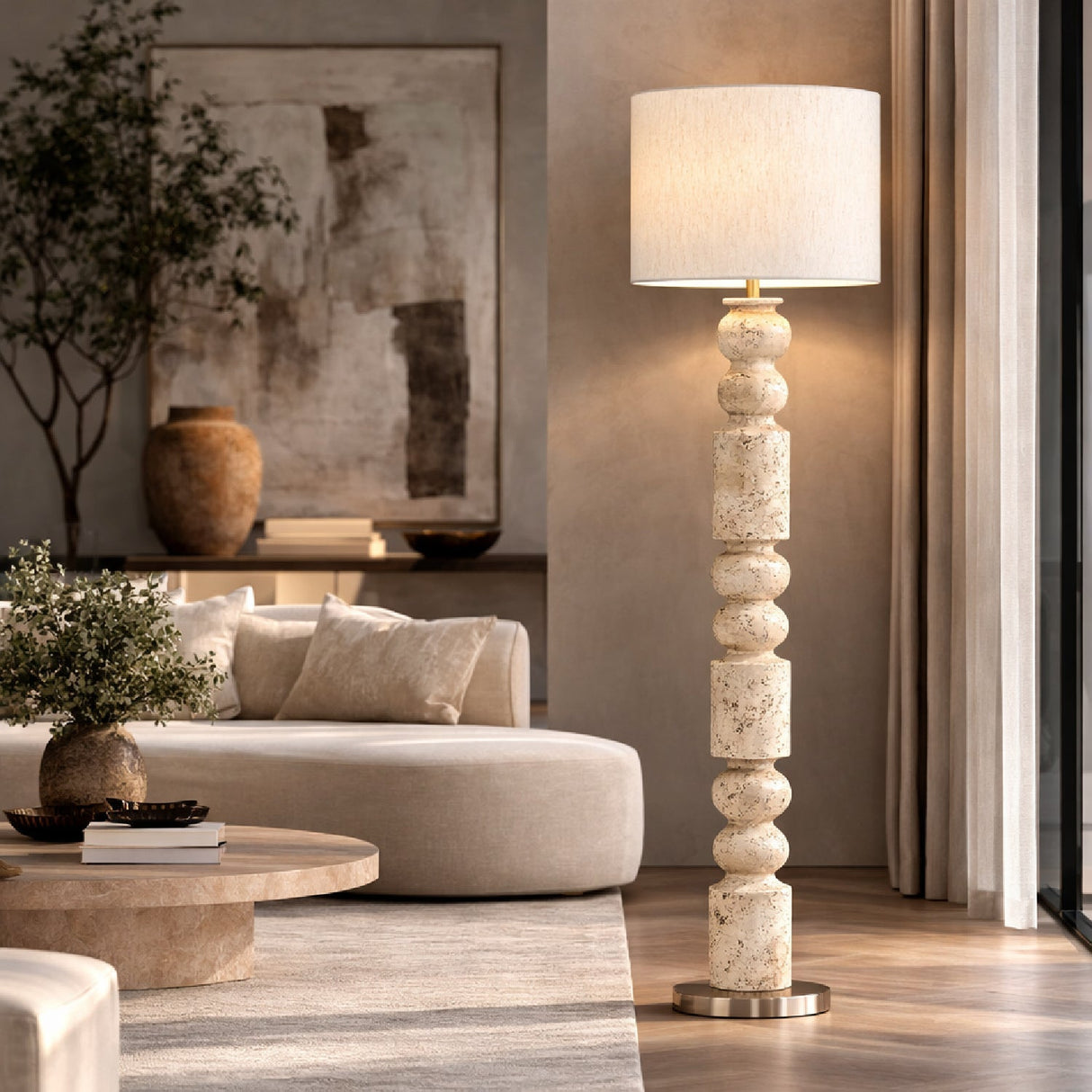 Modern European furniture - Cream Layered Base Floor Lamp - www.oroa.com