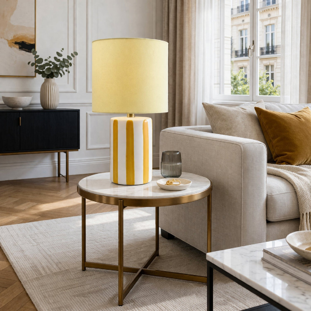 Modern European furniture - Striped Ceramic Linen Table Lamp - www.oroa.com