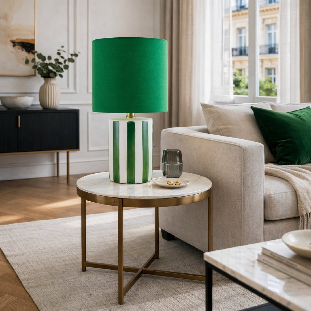 Modern European furniture - Striped Ceramic Linen Table Lamp - www.oroa.com