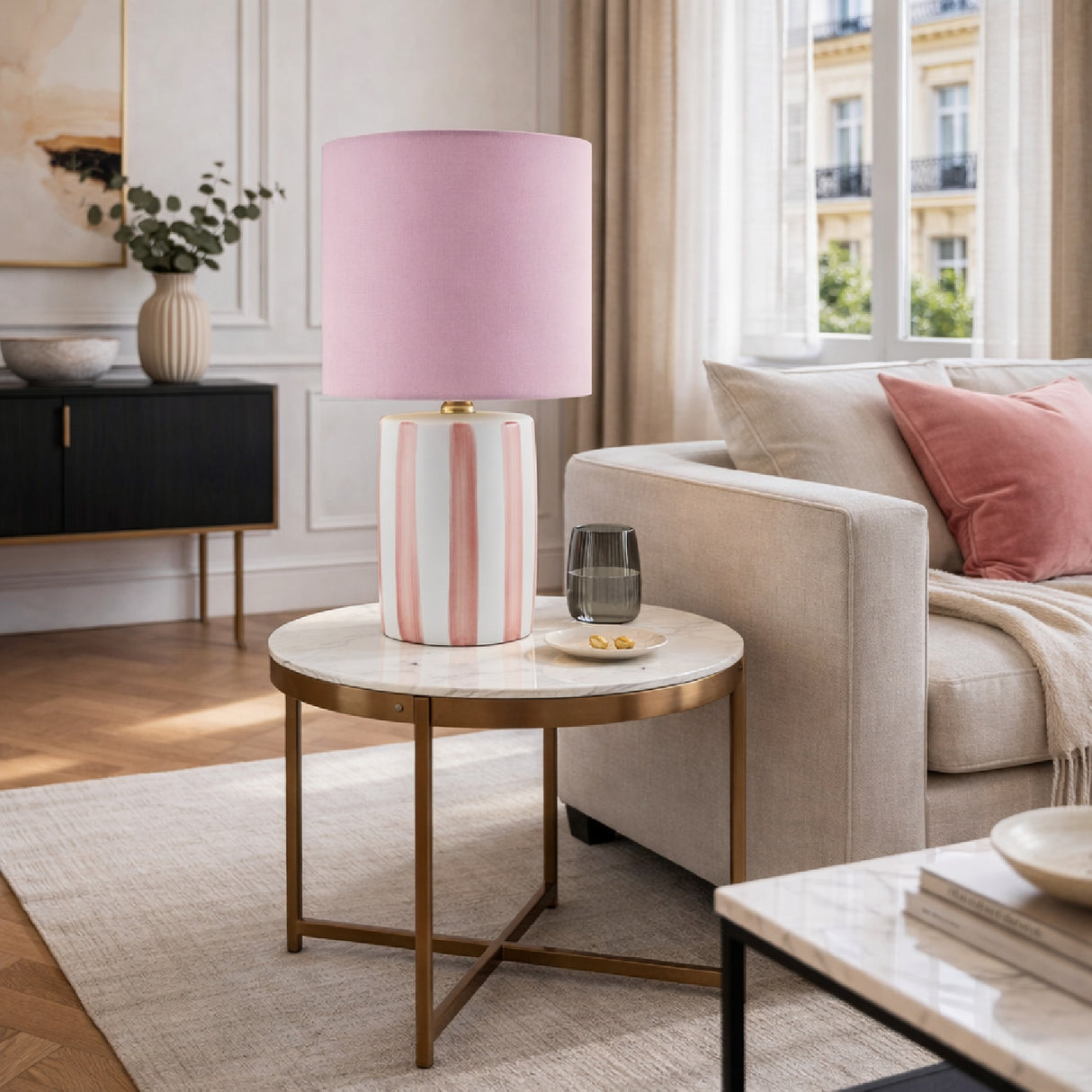 Modern European furniture - Striped Ceramic Linen Table Lamp - www.oroa.com