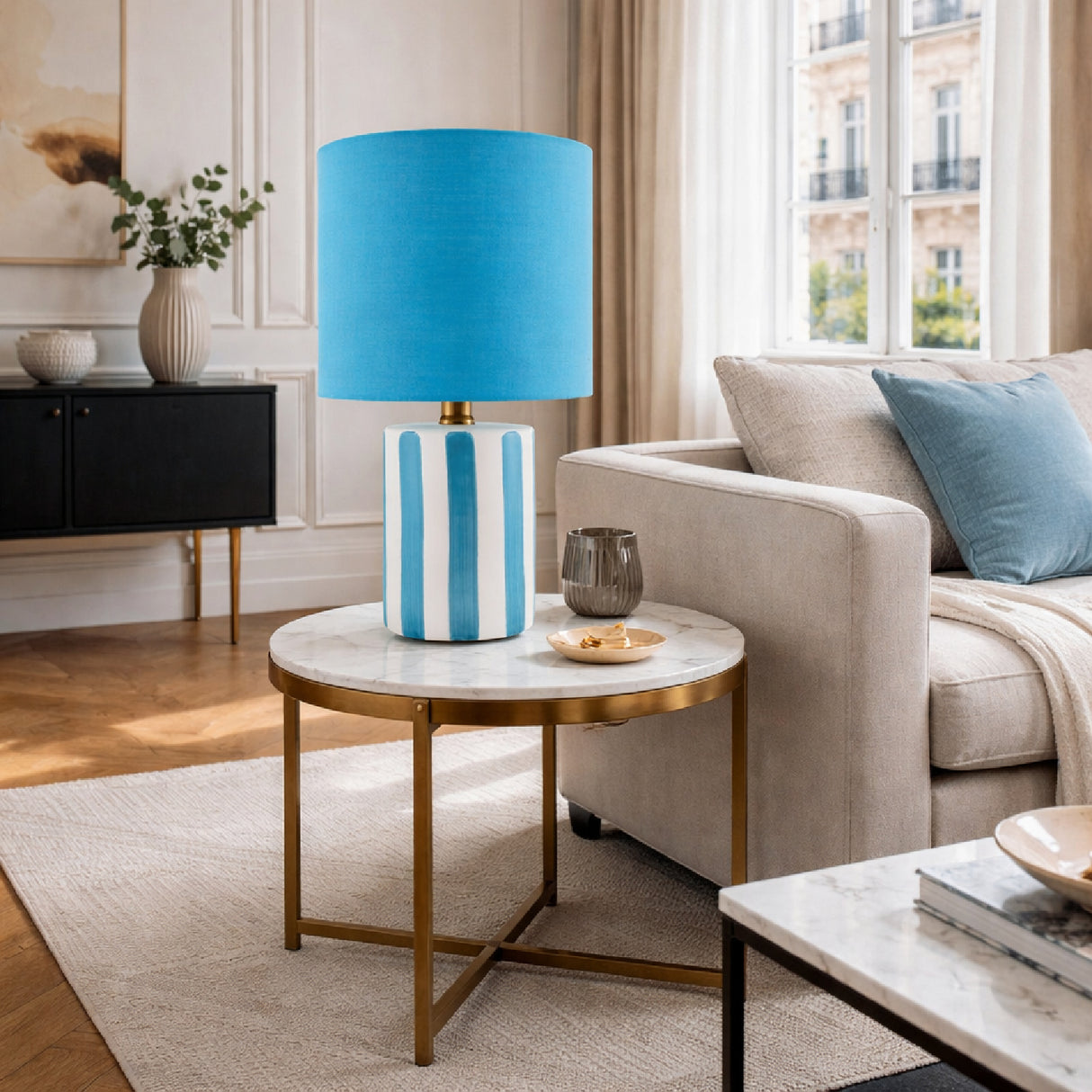 Modern European furniture - Striped Ceramic Linen Table Lamp - www.oroa.com