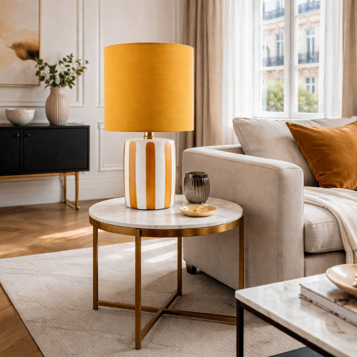 Modern European furniture - Striped Ceramic Linen Table Lamp - www.oroa.com