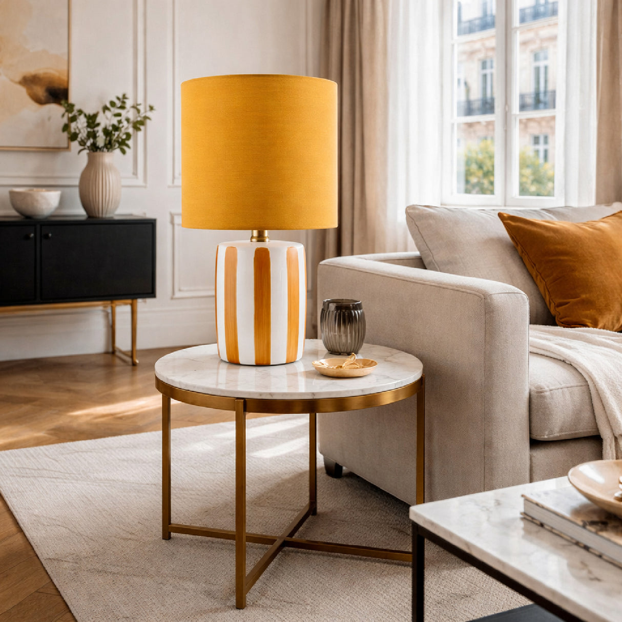 Modern European furniture - Striped Ceramic Linen Table Lamp - www.oroa.com | Oroa.com