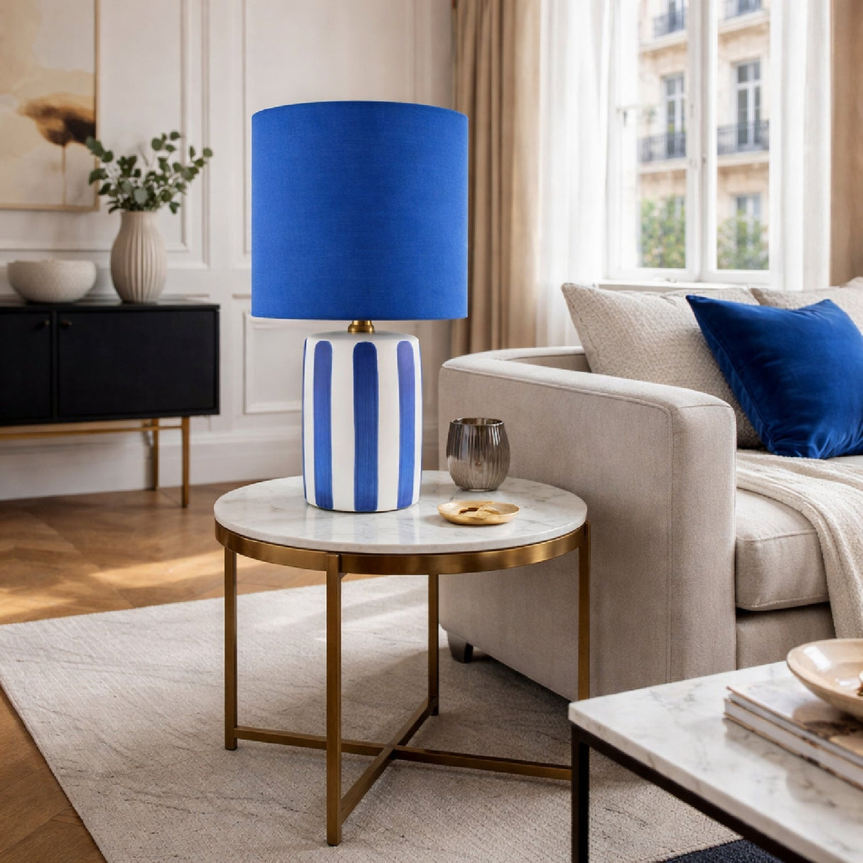 Modern European furniture - Striped Ceramic Linen Table Lamp - www.oroa.com
