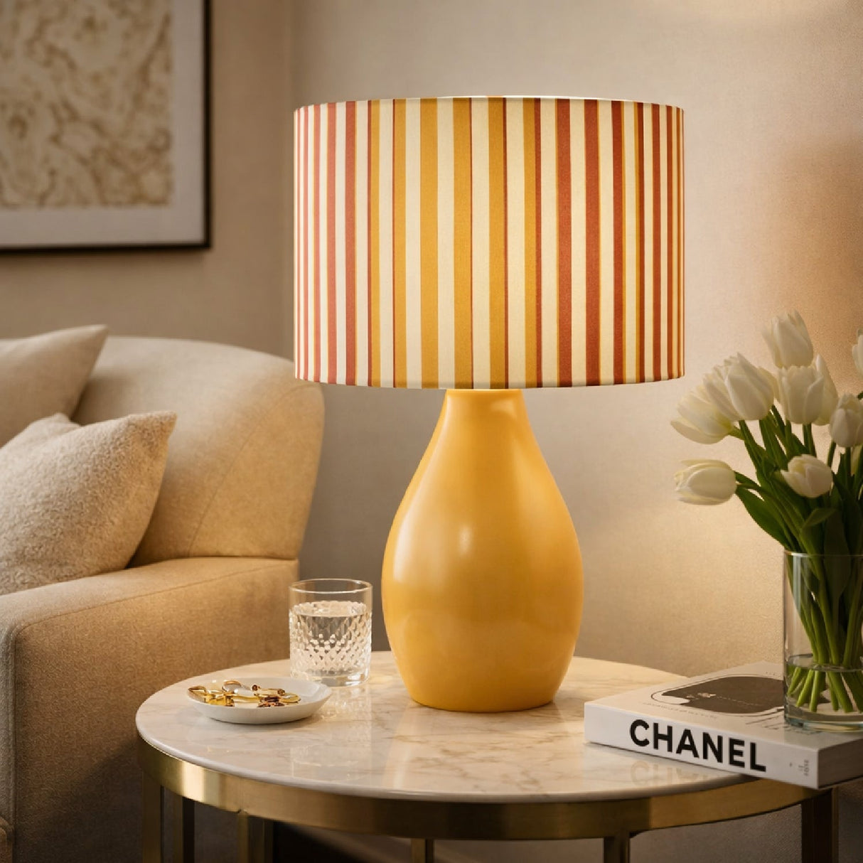 Modern European furniture - Striped Linen Ceramic Table Lamp - www.oroa.com