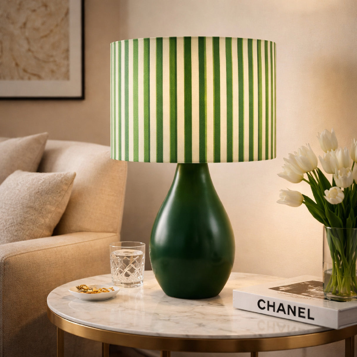 Modern European furniture - Striped Linen Ceramic Table Lamp - www.oroa.com