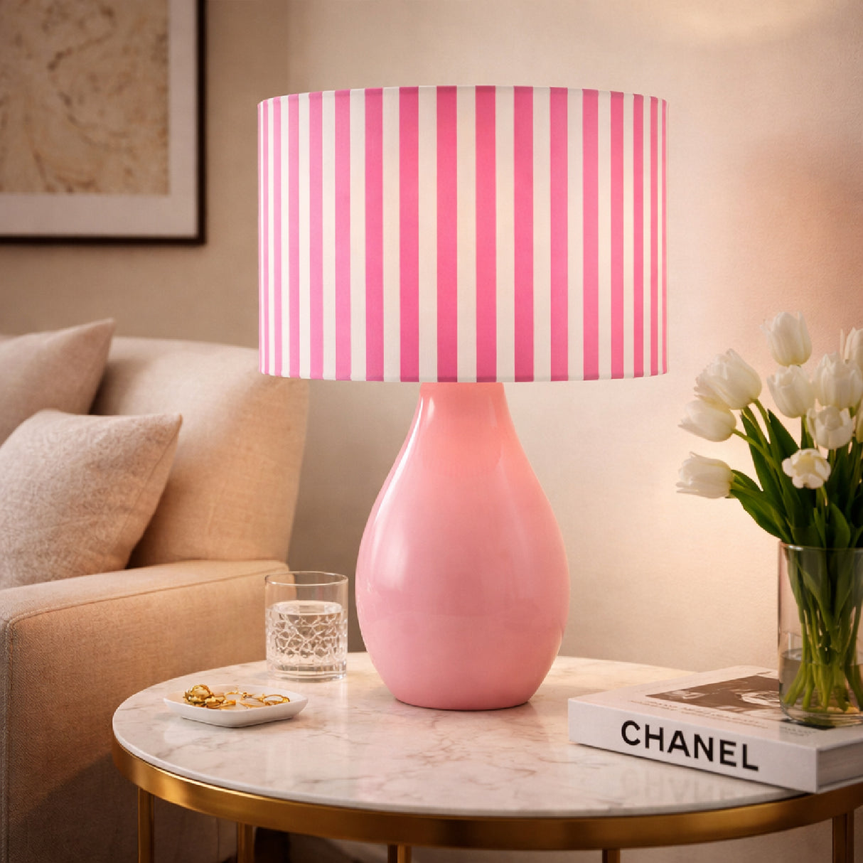 Modern European furniture - Striped Linen Ceramic Table Lamp - www.oroa.com