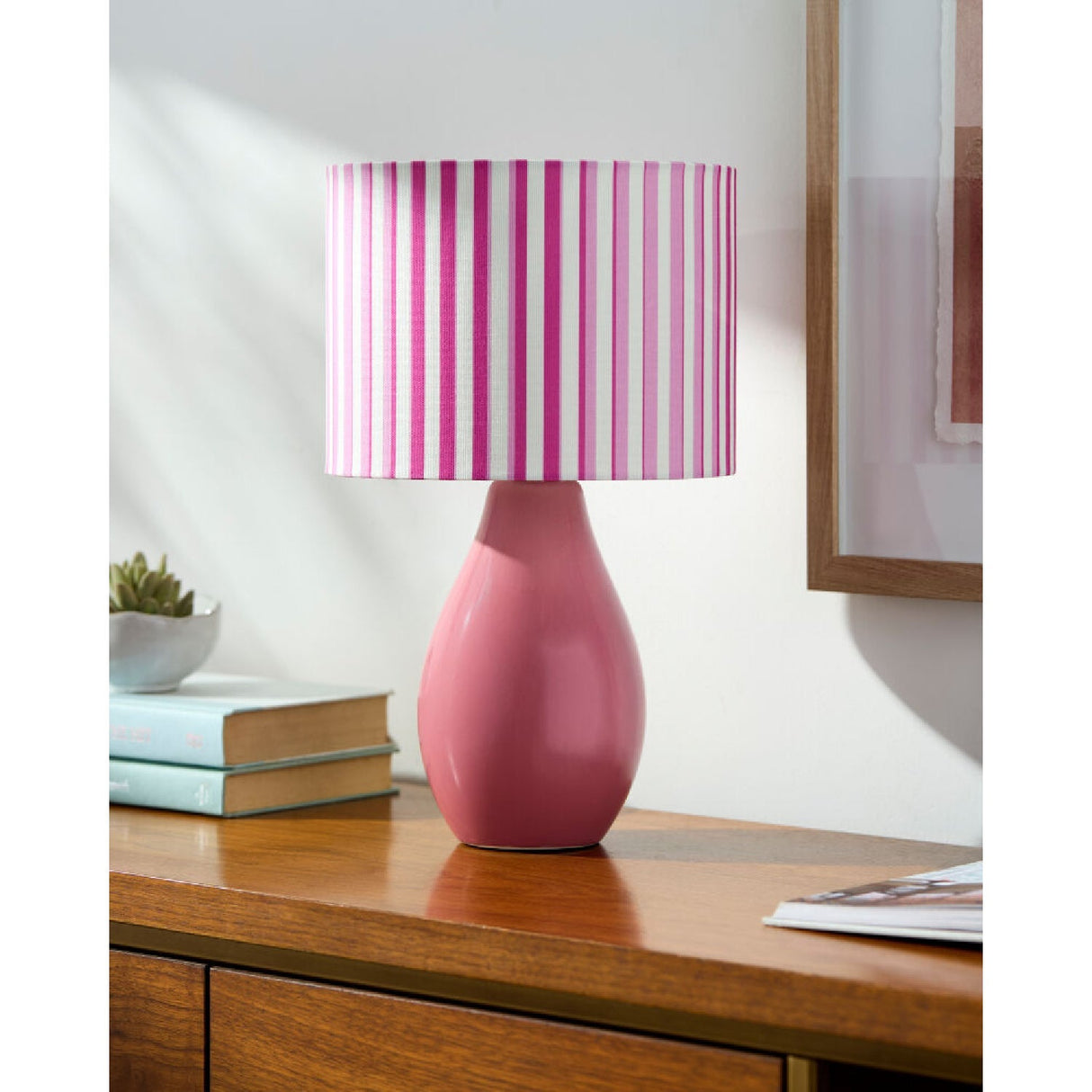 Modern European furniture - Striped Linen Ceramic Table Lamp - www.oroa.com