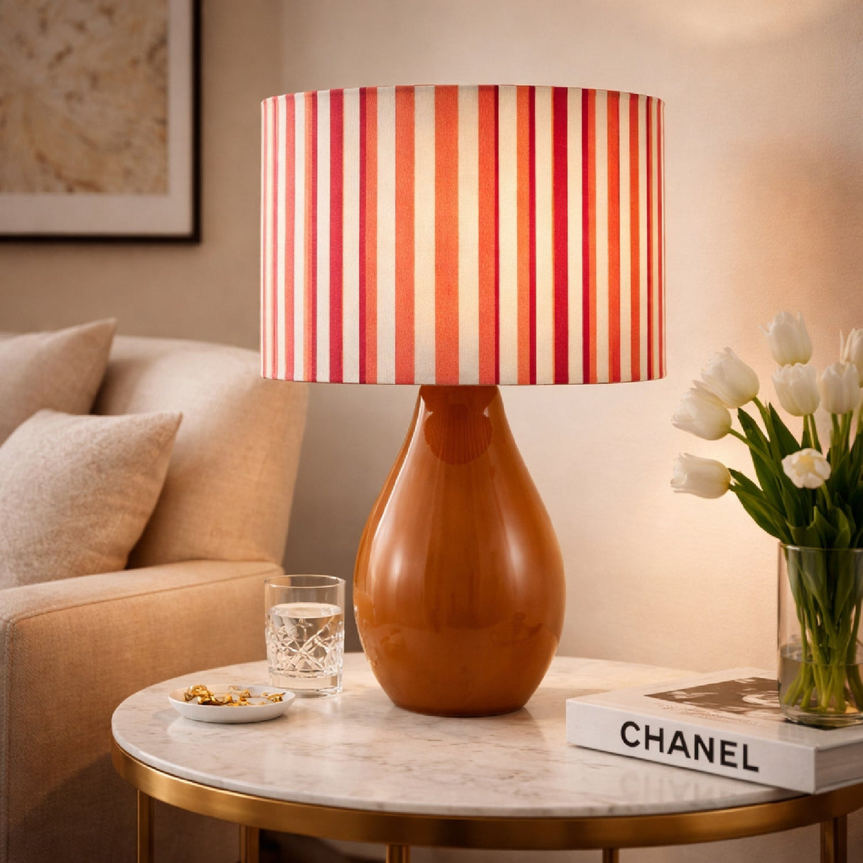 Modern European furniture - Striped Linen Ceramic Table Lamp - www.oroa.com