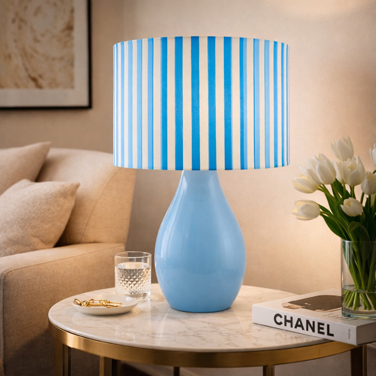 Modern European furniture - Striped Linen Ceramic Table Lamp - www.oroa.com