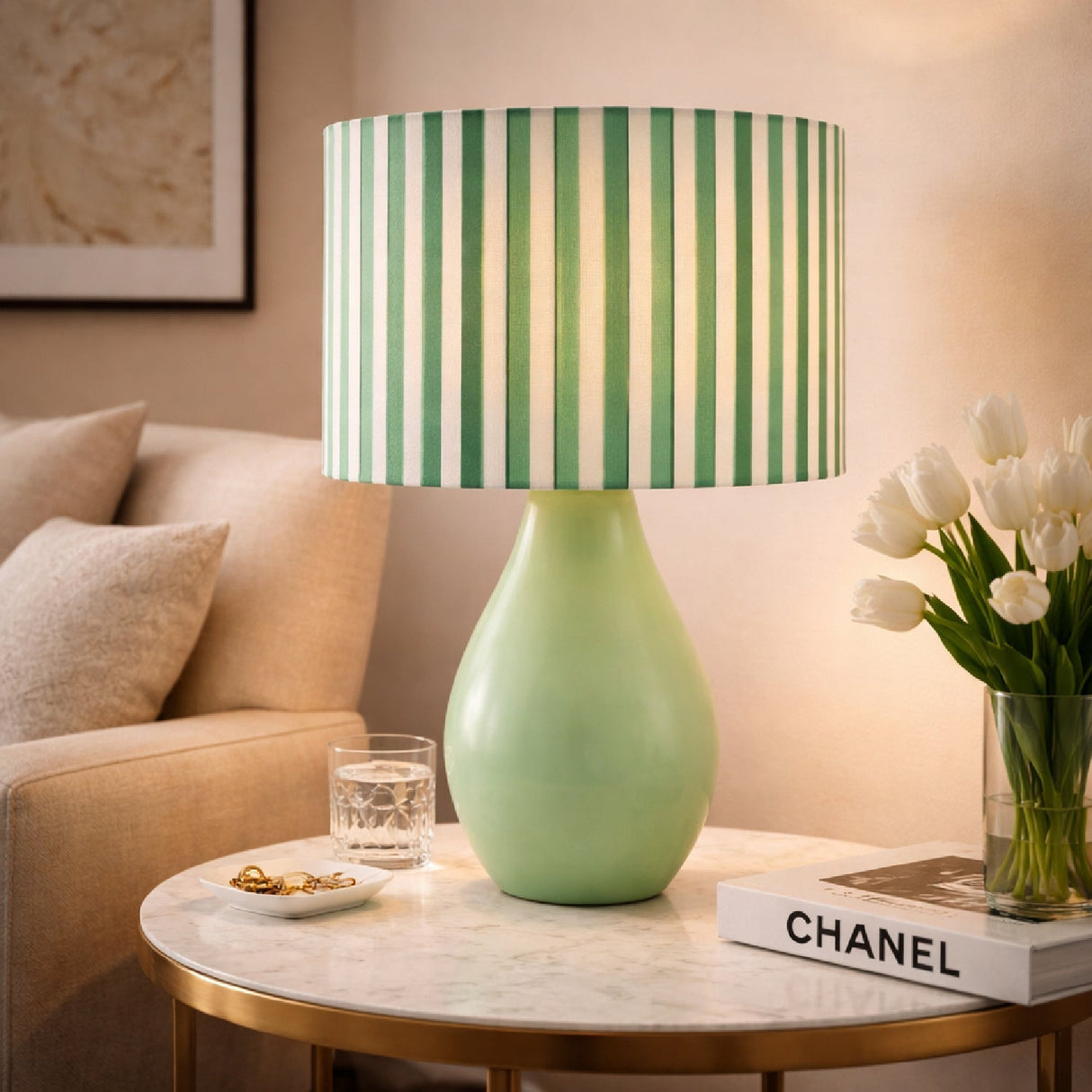Modern European furniture - Striped Linen Ceramic Table Lamp - www.oroa.com