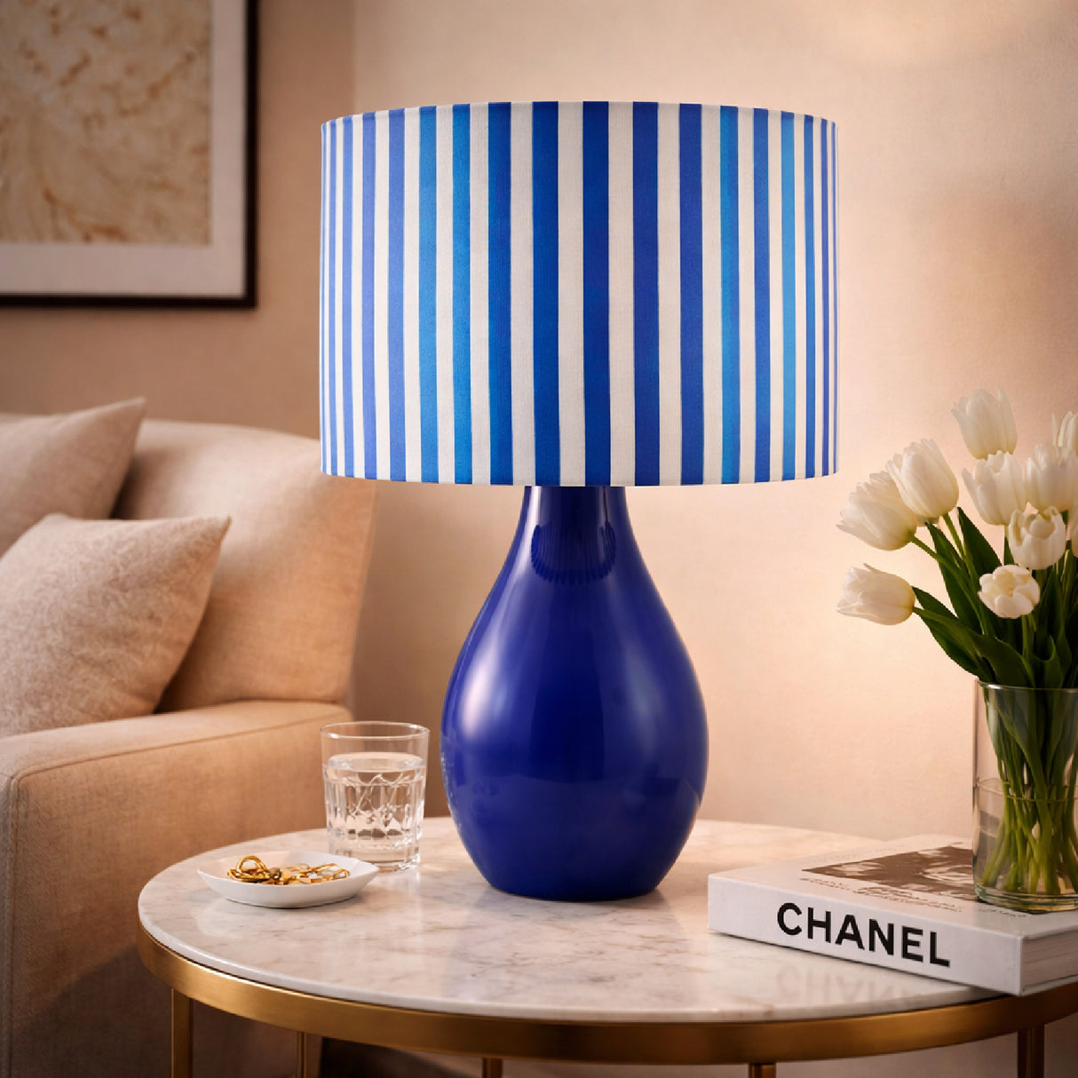 Modern European furniture - Striped Linen Ceramic Table Lamp - www.oroa.com