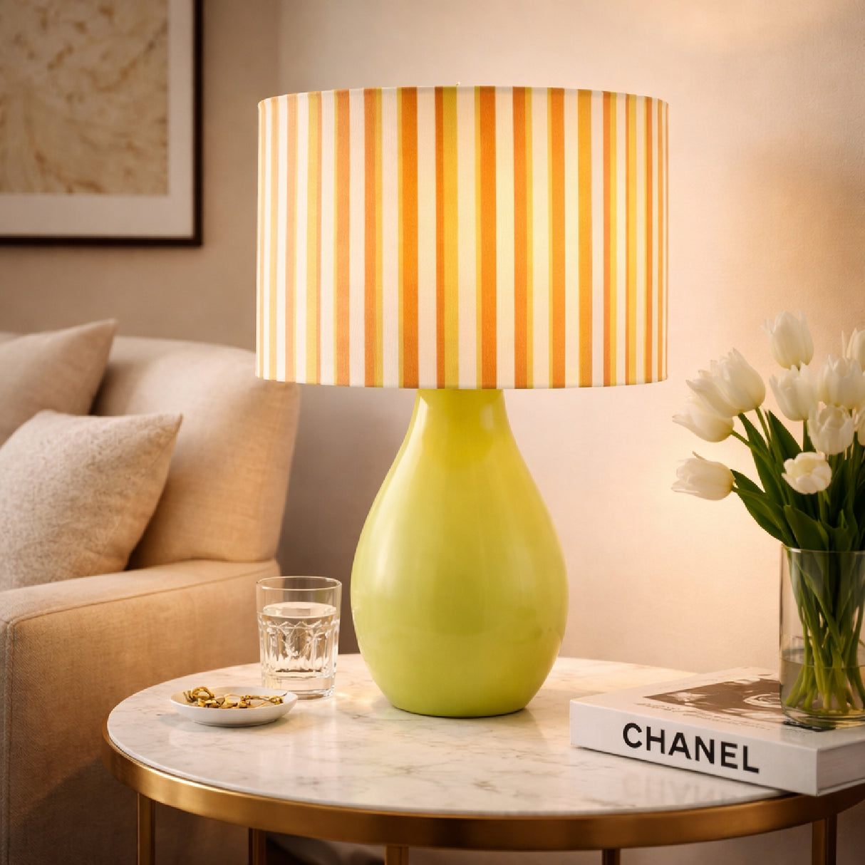 Modern European furniture - Striped Linen Ceramic Table Lamp - www.oroa.com