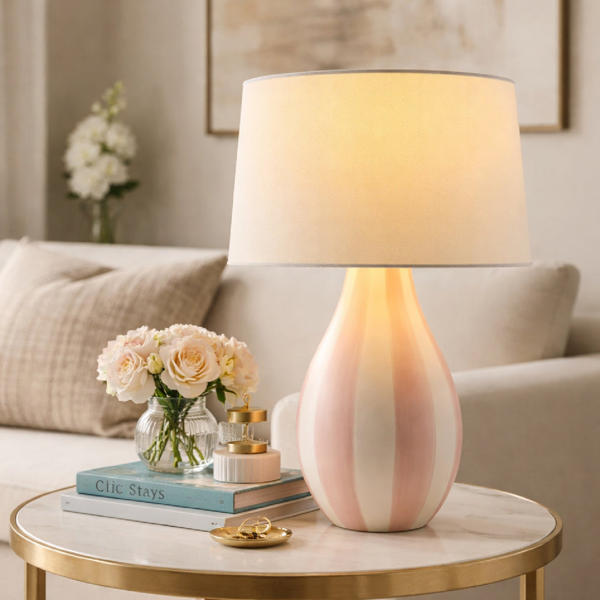 Modern European furniture - Hand-painted Striped Ceramic Table Lamp - www.oroa.com