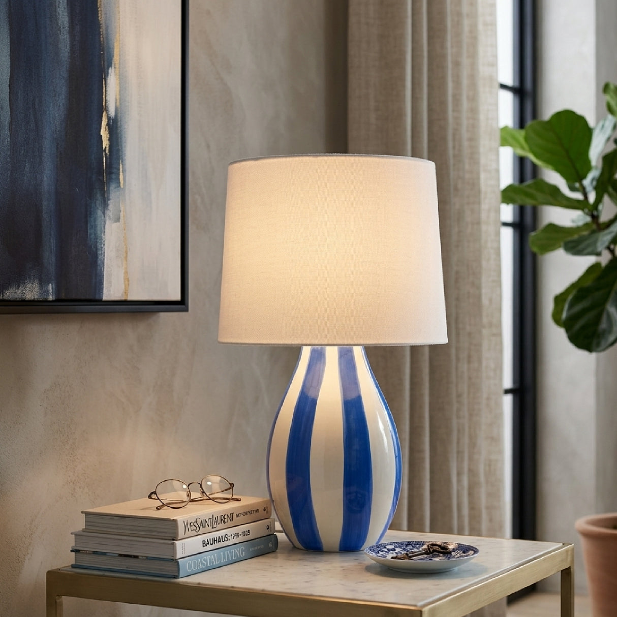 Modern European furniture - Hand-painted Striped Ceramic Table Lamp - www.oroa.com