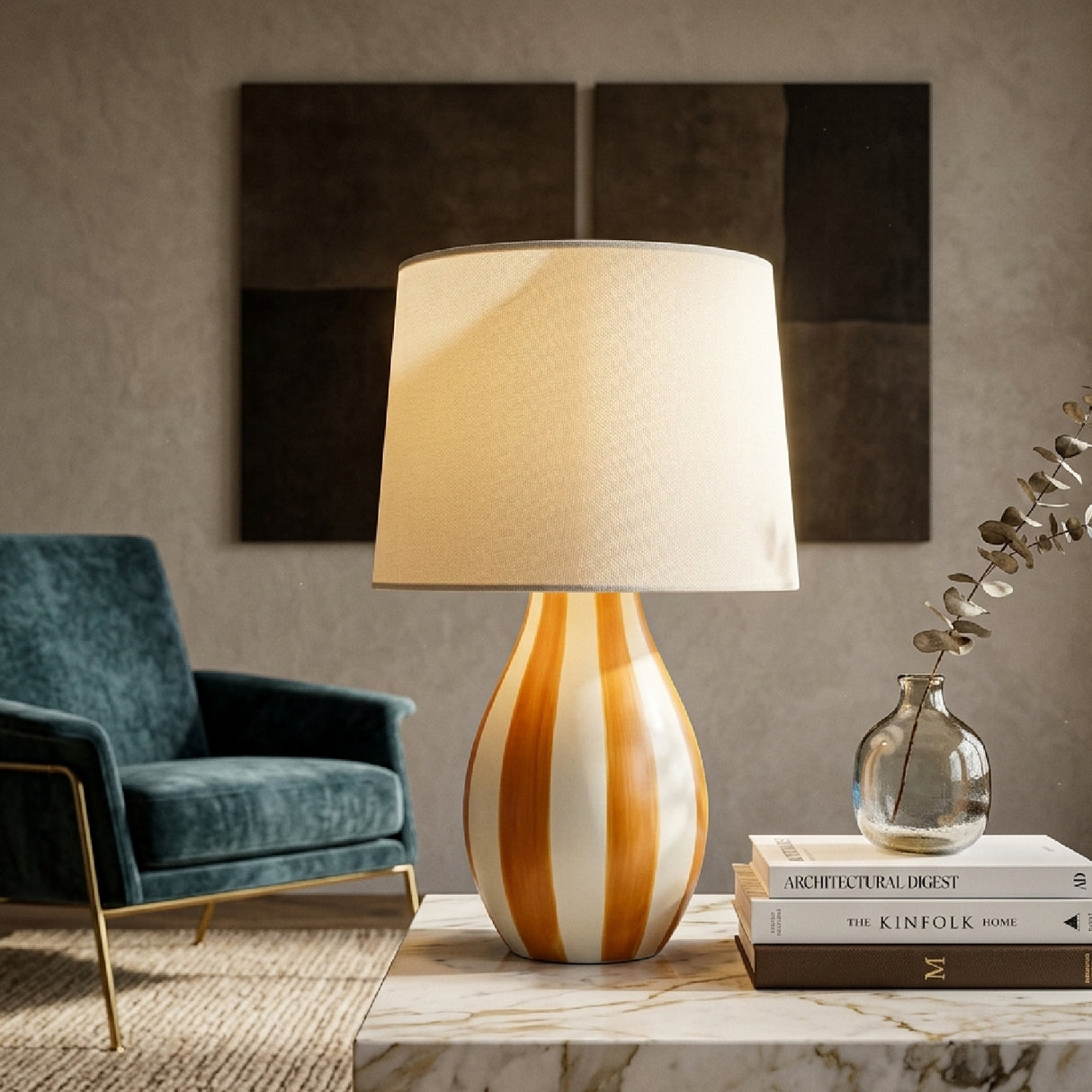 Modern European furniture - Hand-painted Striped Ceramic Table Lamp - www.oroa.com