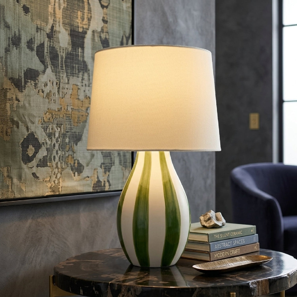 Modern European furniture - Hand-painted Striped Ceramic Table Lamp - www.oroa.com