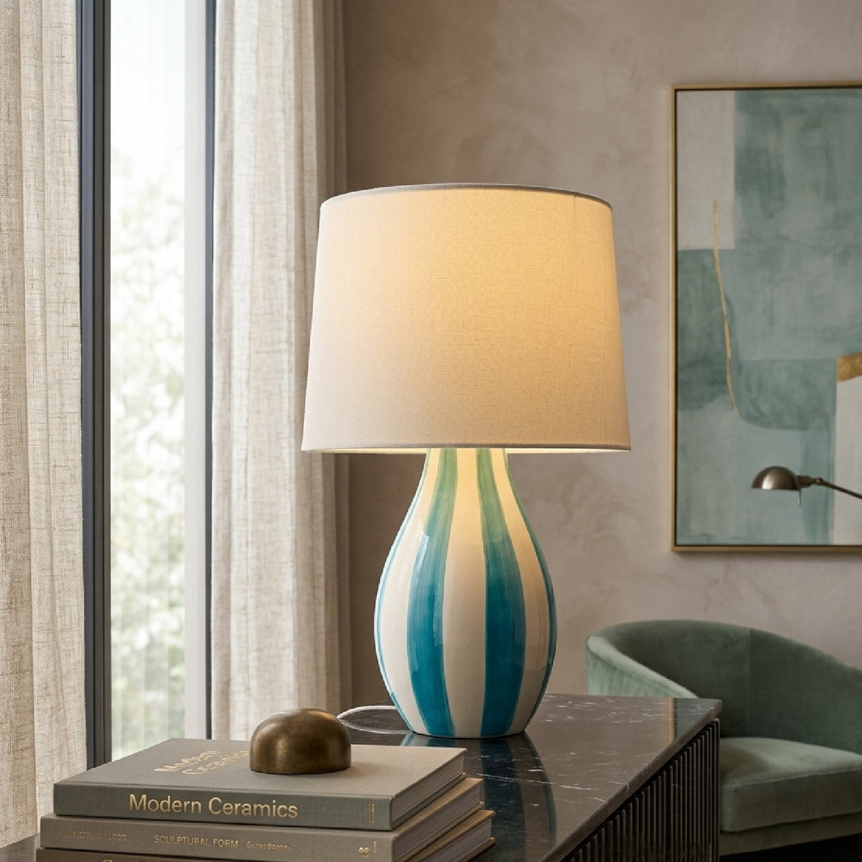 Modern European furniture - Hand-painted Striped Ceramic Table Lamp - www.oroa.com