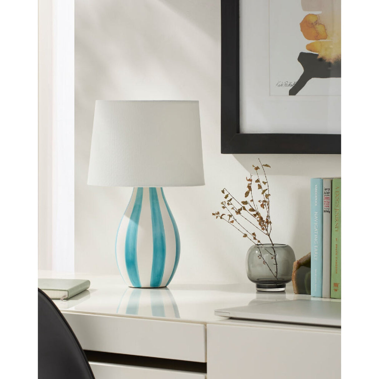 Modern European furniture - Hand-painted Striped Ceramic Table Lamp - www.oroa.com