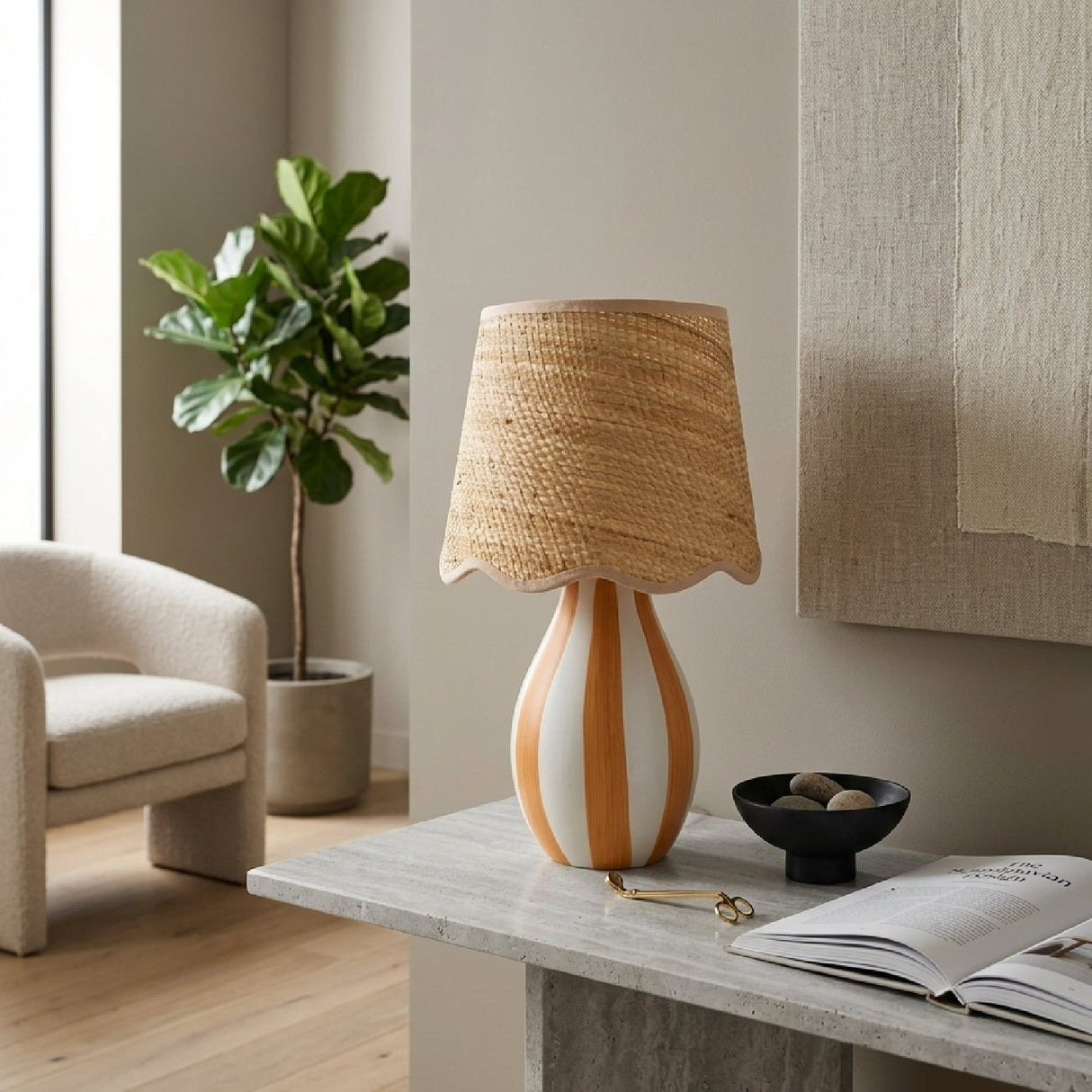 Modern European furniture - Striped Ceramic Seagrass Table Lamp - www.oroa.com