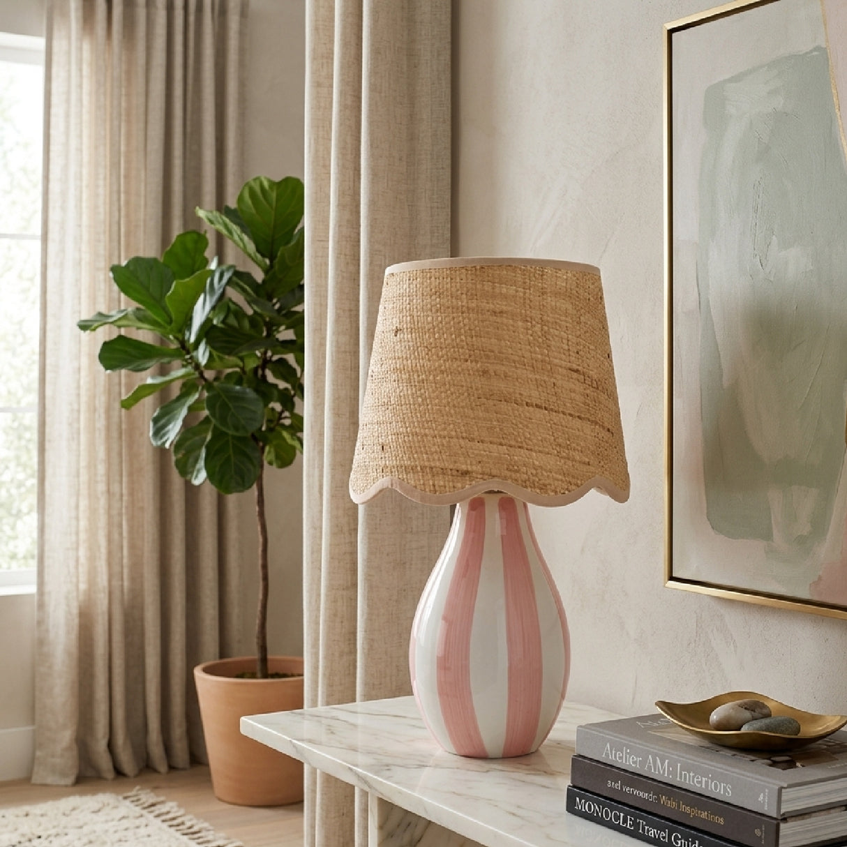 Modern European furniture - Striped Ceramic Seagrass Table Lamp - www.oroa.com